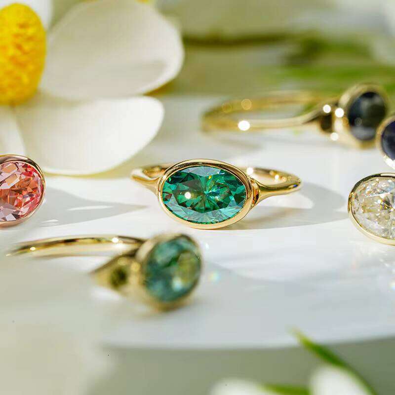 Starsgem Best-Selling 14k Solid Inlay Set West-East Oval Spinel Pink Blue Engagement Ring