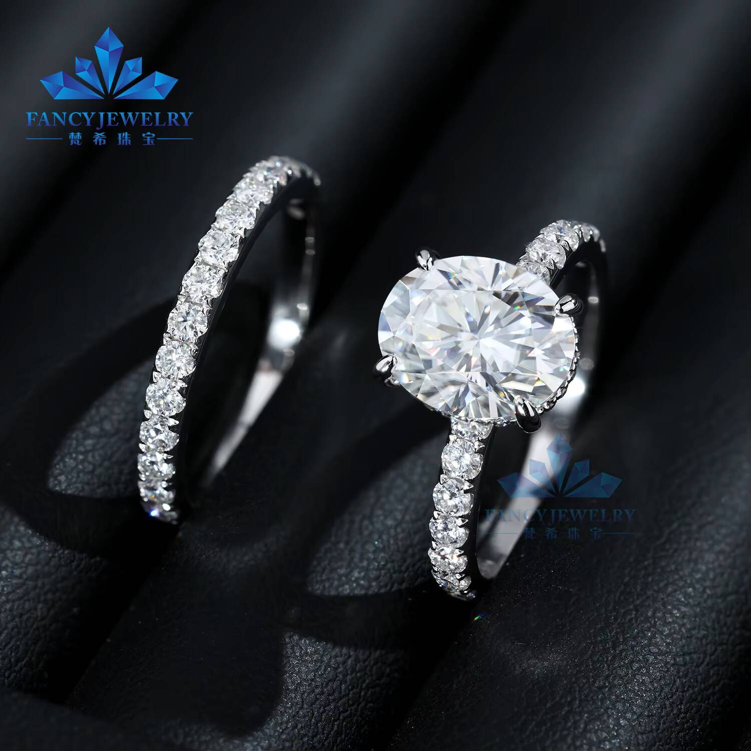 GRA GRC 2CT 3CT 4CT 5Carat 14K White Gold Wedding Ring Sets with Classic Style Oval Brilliant Cut Moissanite for Parties