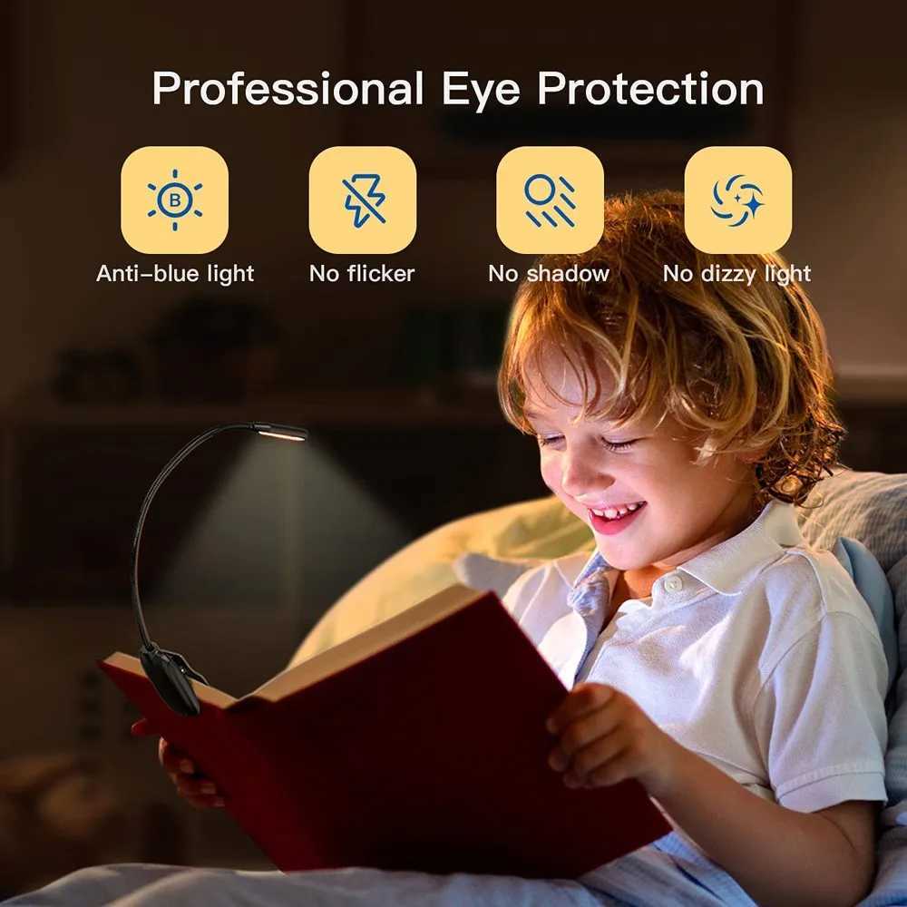 7 LED Book Light USB Rechargeable Reading Light 3-Level W Cool White Daylight Portable Flexible Easy Clip Night Reading Lamp M251120