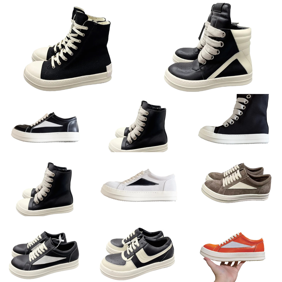 Ro Owenes VINTAGE Casual Shoes Designer High Low RUNWAY RICKes Fashion Show Boots Original Mesh Leather Men Women Black White Luxury Horse Hair Suede Brands Sneakers