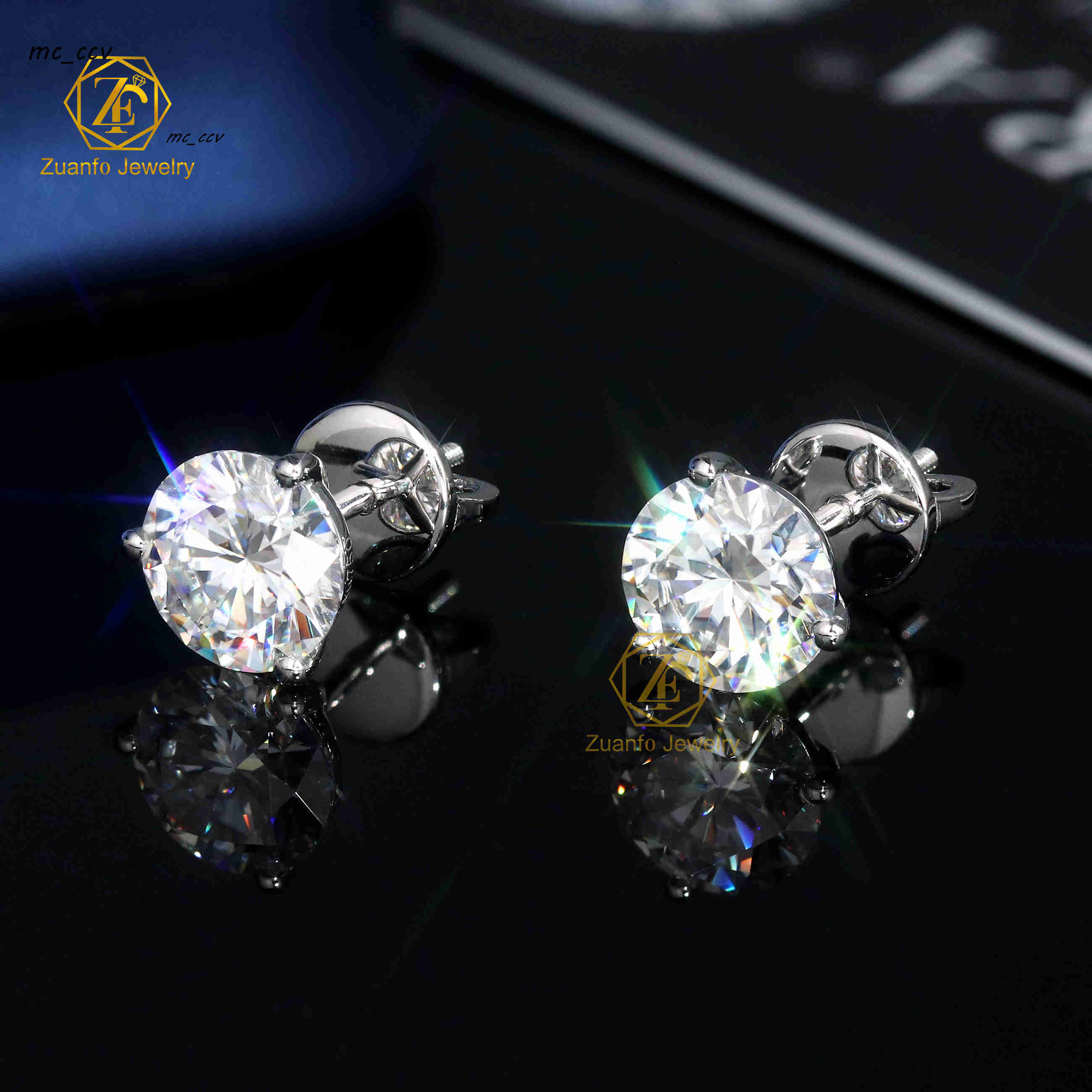 18k Moissanite Stud Earrings 6.5mm Round Brilliant Silver Martini Set Fine Wedding Jewelry Accessories