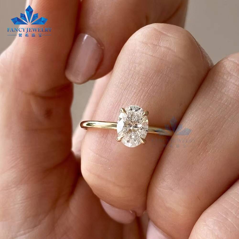 Custom 1ct 3ct 14K Solid Gold Moissanite Diamond Engagement Ring Classic 4 Prong Solitaire Design for Wedding Party Anniversary