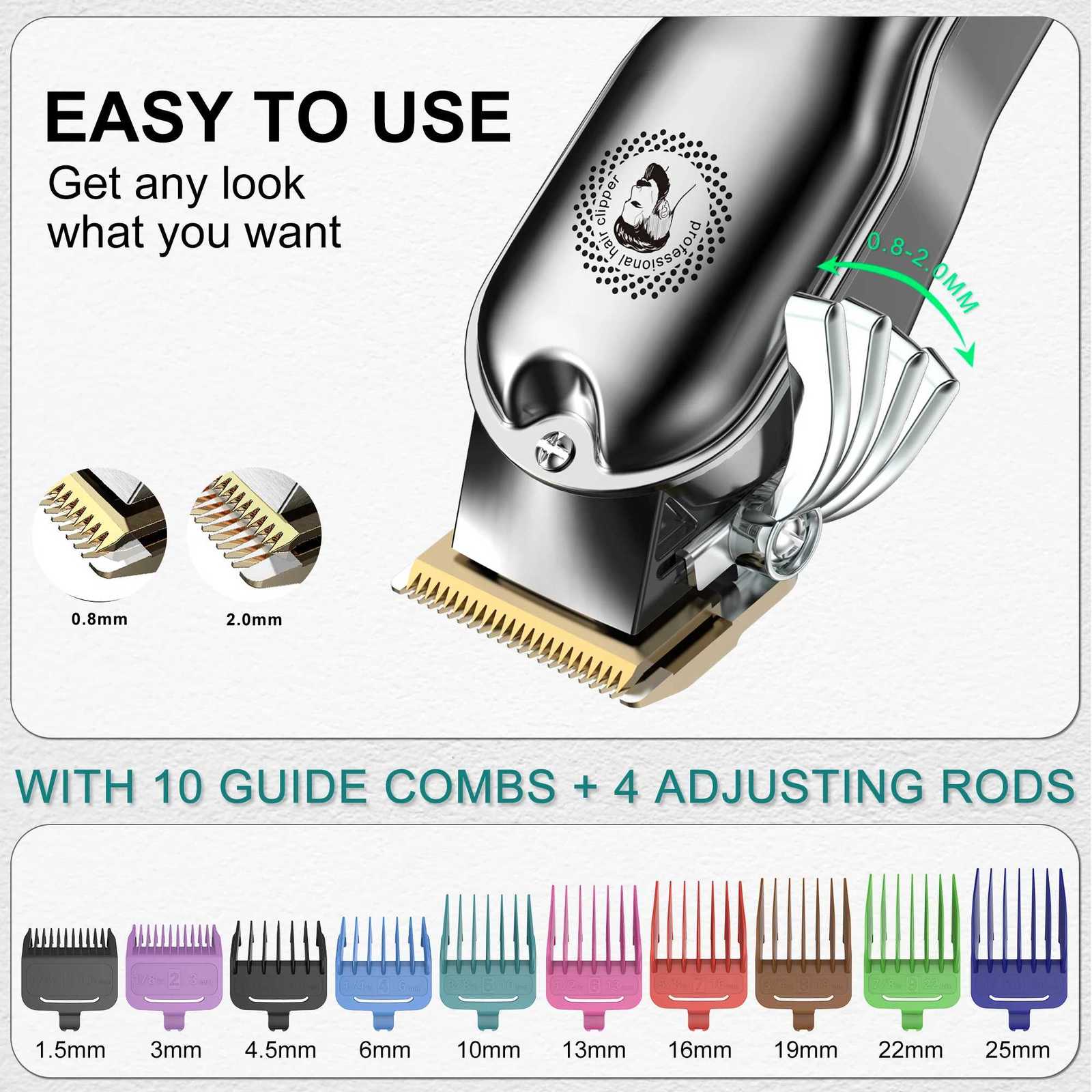 HATTEKER Professional Hair Trimmer Kit Barber Shop Strong Power Beard Clipper USB Rechargeable Waterproof 3 Pieces Suit RFC-696T251120
