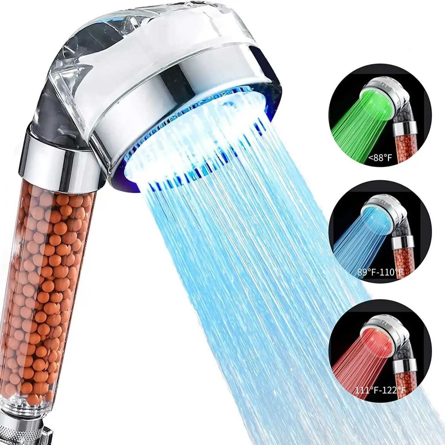 LED Temperature Control Colorful Pressure Boost Shower Head Set 3/7 Color Change One-Key Stop High Pressure Handheld ShowerheadM251120