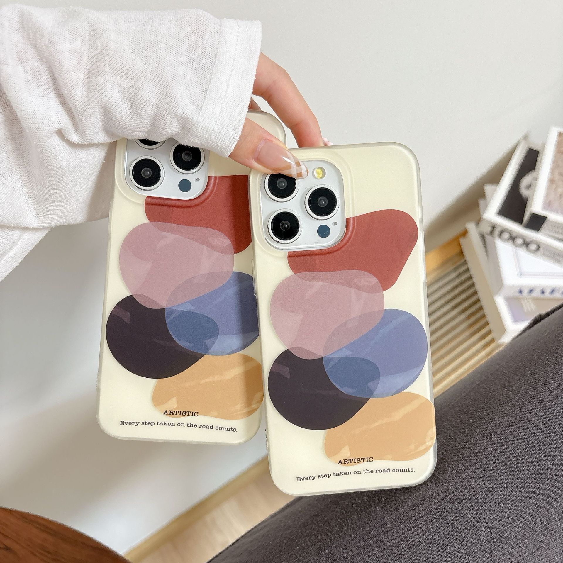 Brown Black Block Phone Case Compatible with iPhone 17 Pro Max Ins Matte Half Cover 16 14 Pro
