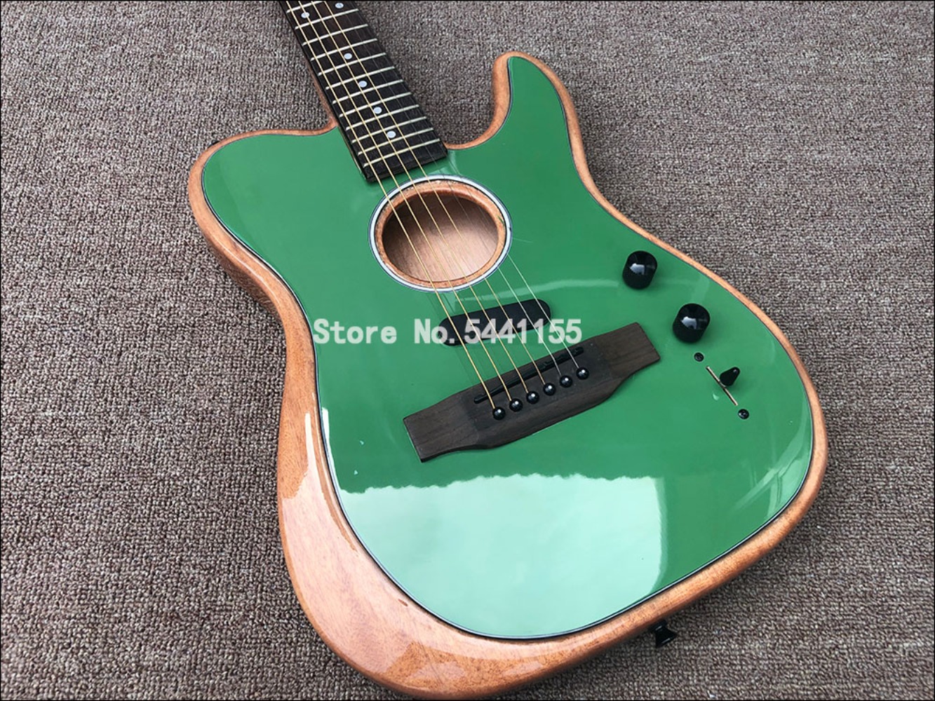 Custom Shop Gloss Green Electric Guitar Hollow Body, Vintage Tuners, Black Hardware, No Acoustic PU Only Magnetic Pickups, Deep C Mahogany Neck
