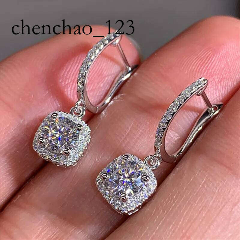 Classical Designer White Gold Plated Square Shape Cubic Zirconia Clip on for Women Sapphire Crystal Dia Drop Earrings Dangle Earring Anti-allergy