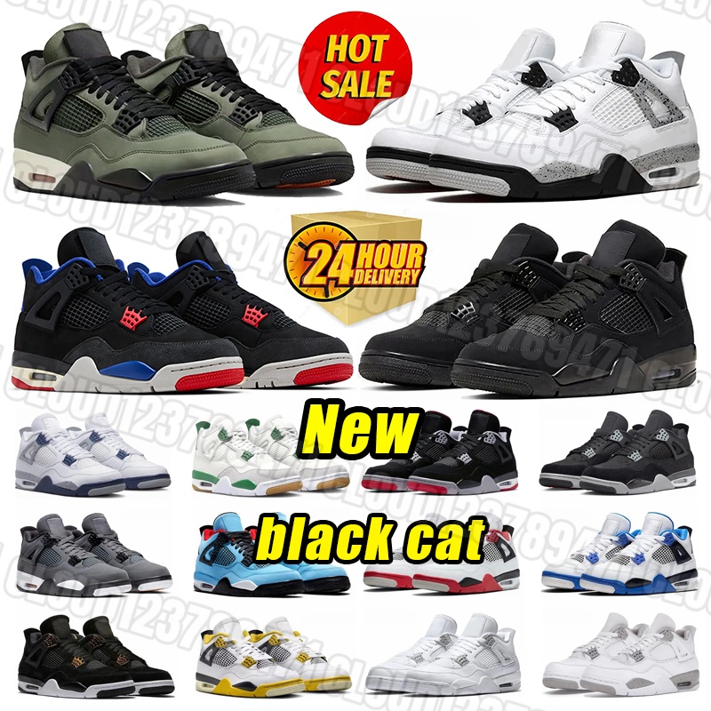 New Black Cat 4s Basketball shoes 4 Mens shoes Women Sneakers Leather rubber Classic wear-resistant Military Blue White Cement Fear Bred Outdoors Sports Trainers