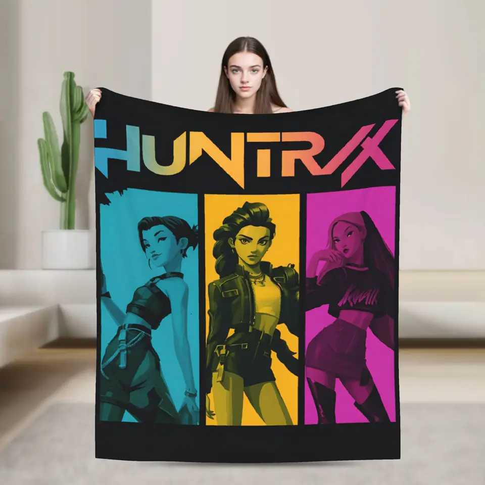 Warm Soft BlanketBoy Girl Camping KPop Demon Hunters Throw Blanket Flannel Bedspread For Couch Bed Graphic Sofa Bed Cover H251120