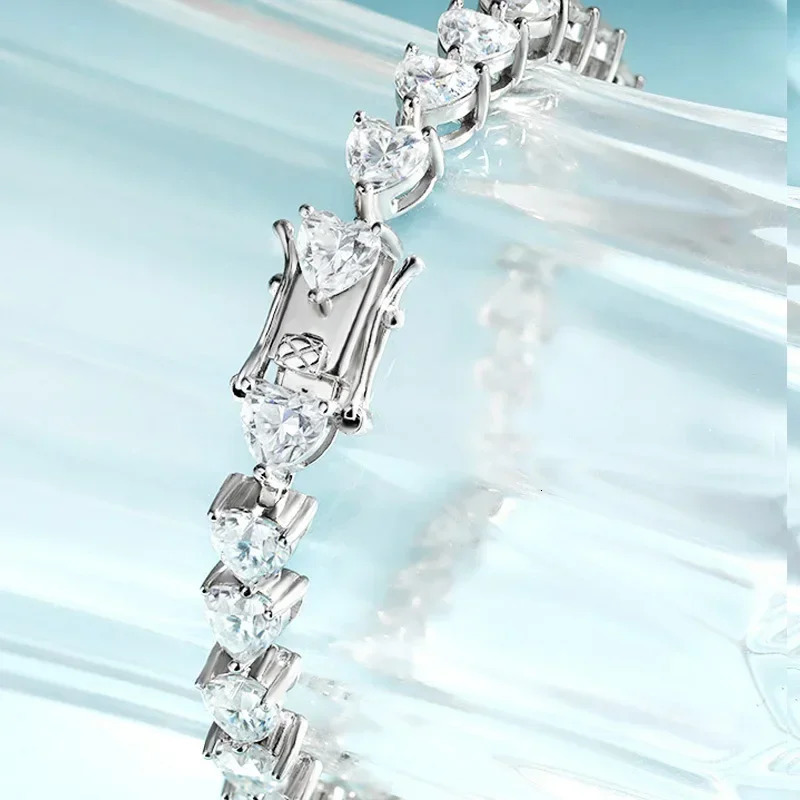 TFGLBU Cute 6mm Heart Cut Zircon Tennis Bracelet for Women Shine 100% Solid 925 Silver Birthday Gift Wedding Jewelry Wholesale 250415