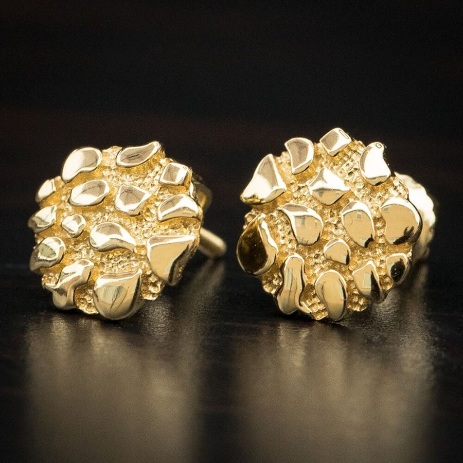 Stud Earrings 14k Gold Plated 10mm Round For Men And Women Fashion Jewelry Irregular Geometric Shape Nugget