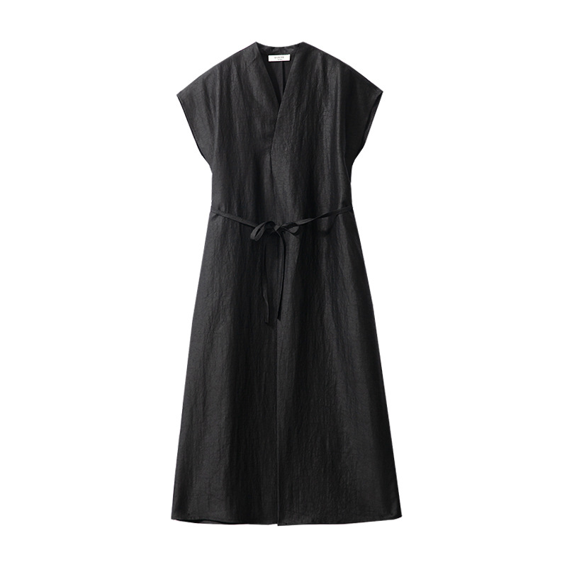L9190 High Quality Silk Xiangyunsha Turtle Crack Dress Women's Mulberry Silk Long Sleeve Dress Black