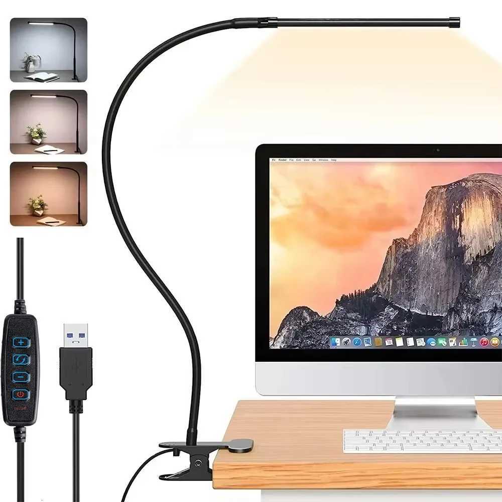 10W LED Desk Lamp with Clamp Dimmable Clip On Reading Light 10 Brightness Level 3 Lighting Modes Flexible Study Table Lamp USB M251120