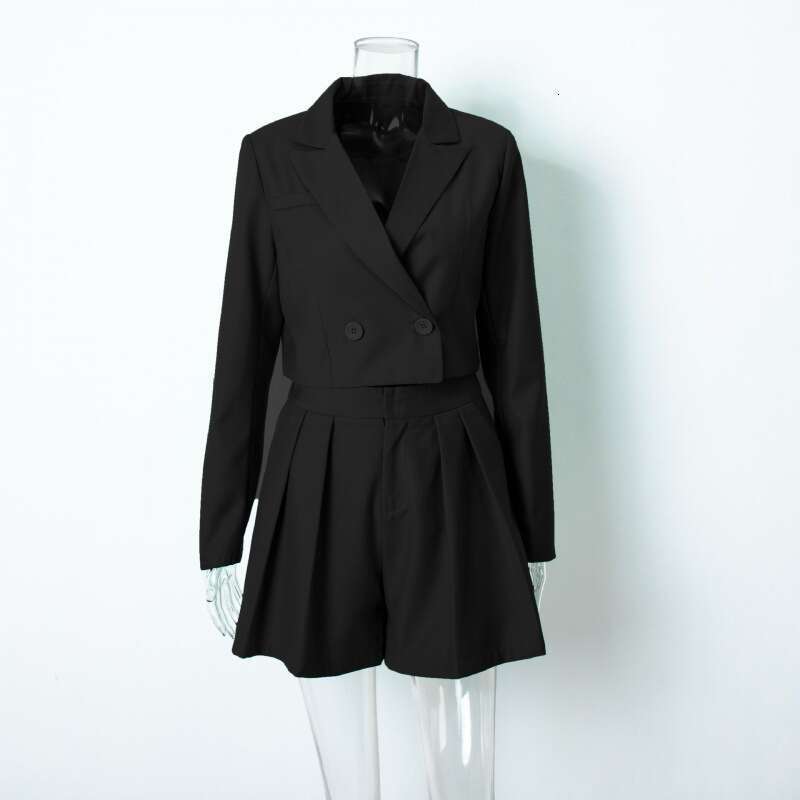 hoodie Short Shorts With Spring/Summer Double Breasted Suit And Pleated Short Skirt Pants Two-Piece Set jacket