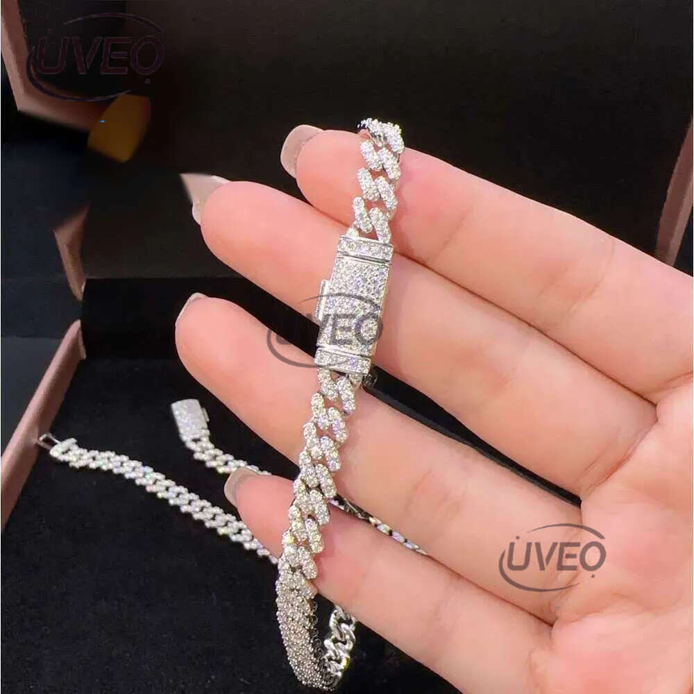 Fashion Hip Pop Jewelry 9mm Width Sier Plated Iced Out Cubic Zirconia Brass Cuban k Chain Bracelet