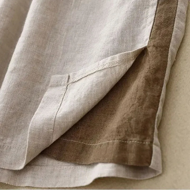 Orange linen solid casual elastic high waisted womens shorts loose wide leg womens clothing shorts 2025 summer fashion 250414Z