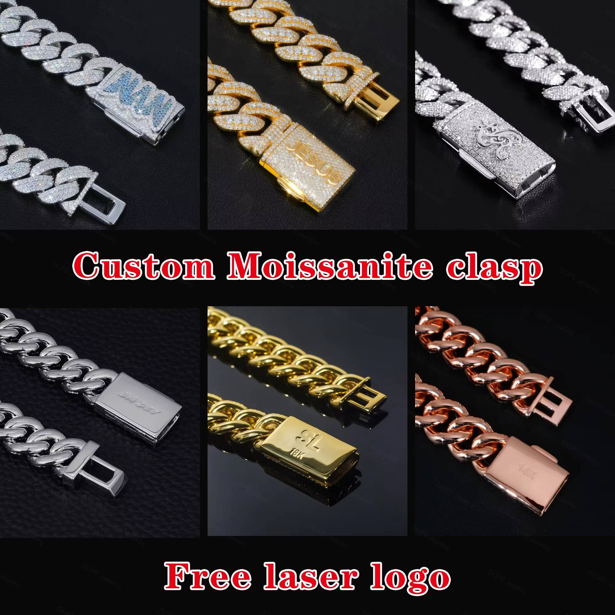 16mm Moissanite Chain Iced Out 925 Silver Rose Gold Two Tone Hip Hop GRA Certificate Moissanite Cuban Link Chain