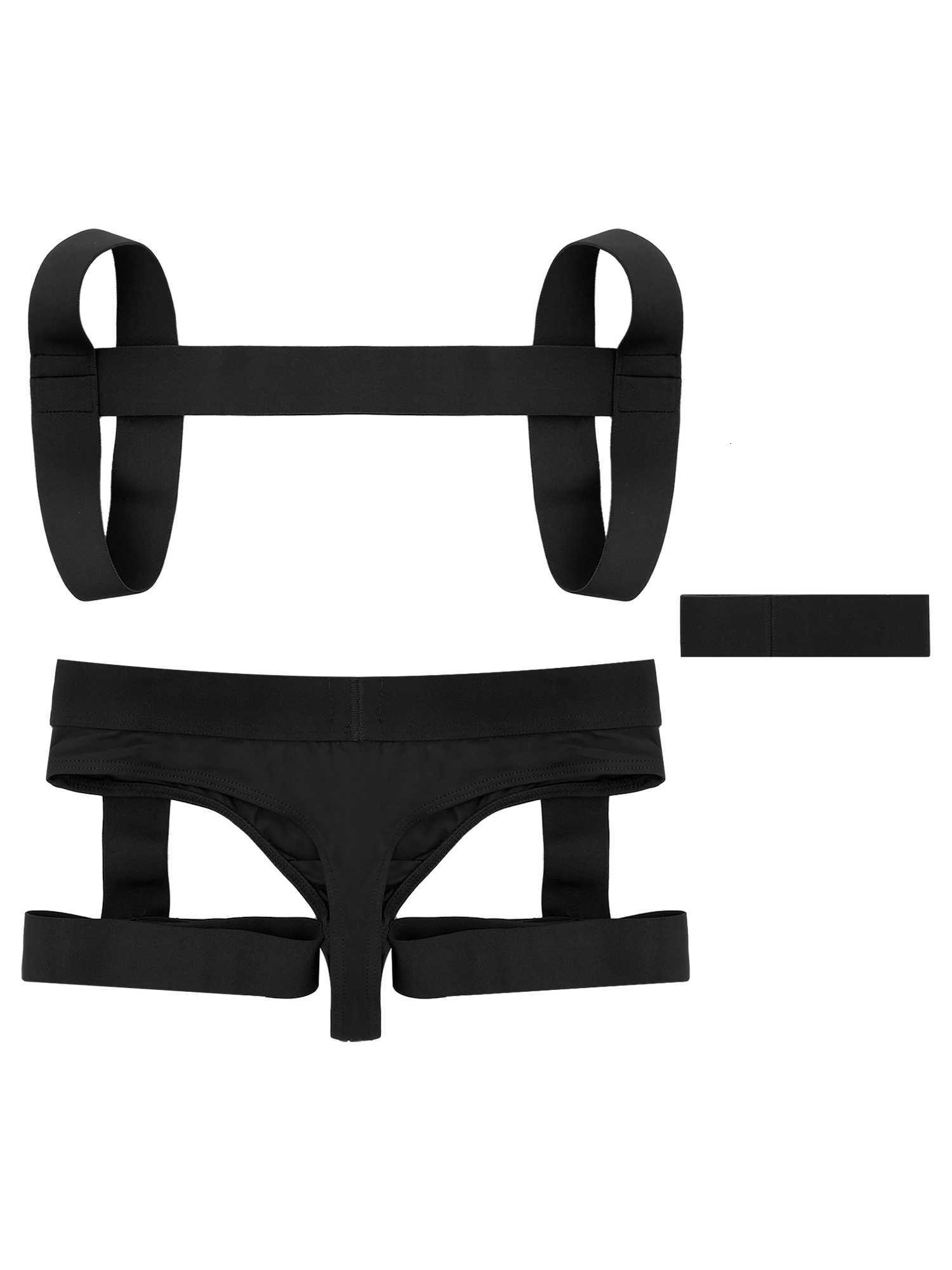 Mens 2 Piece Stretchy Body Chest Harness Garter Belt Boxer Briefs Jockstrap Underwear Athletic Supporter Suspender BodysuitW251120