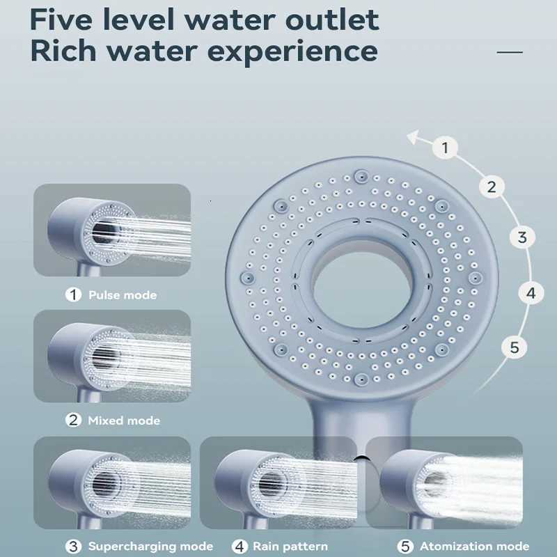 5 Modes Shower Head High Pressure Showerhead Portable Filter Rainfall Faucet Tap Bathroom Bath Home Bathroom AccessoriesM251120