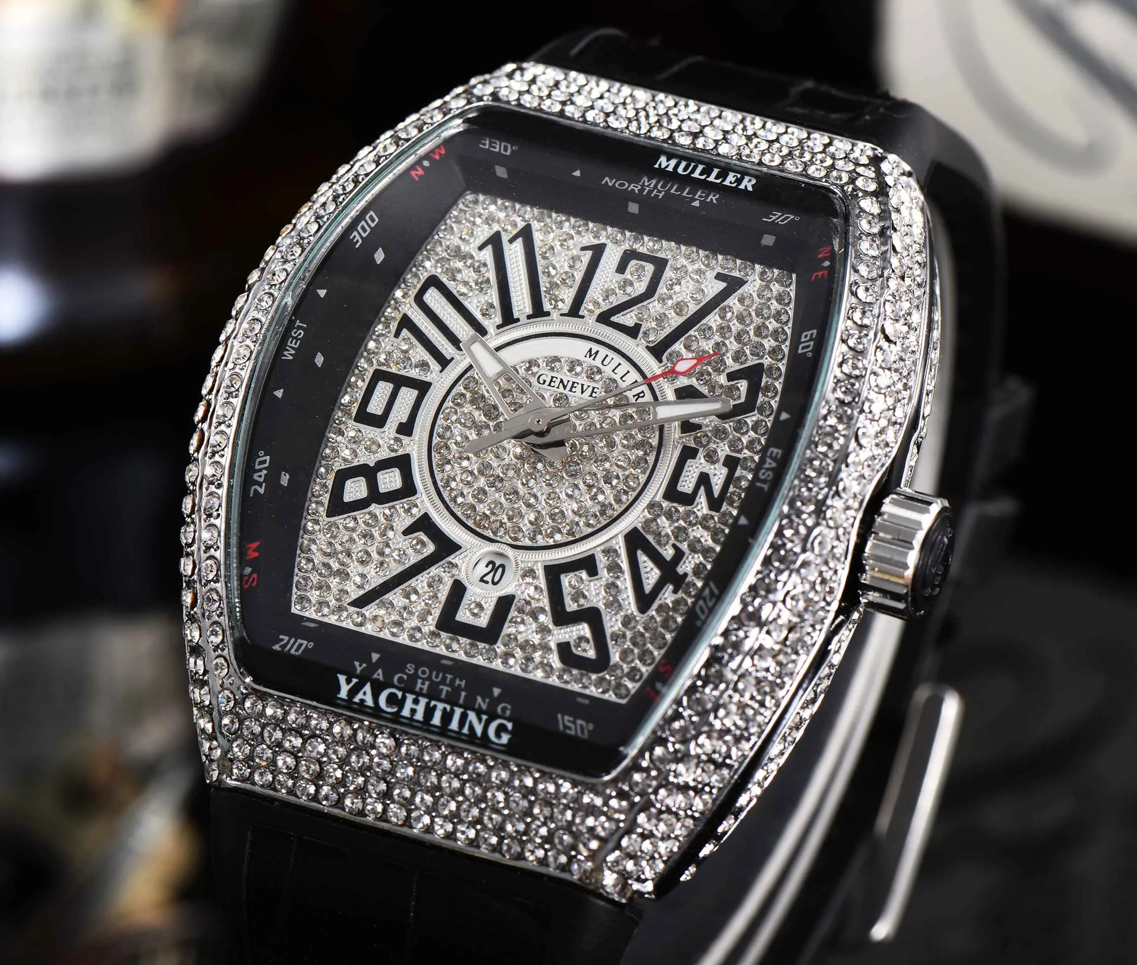 NEW Classic Full Diamond Series Luxury Surface Digital Designer Watch Advanced Mens Watches Function Quarz Chronograph Watch