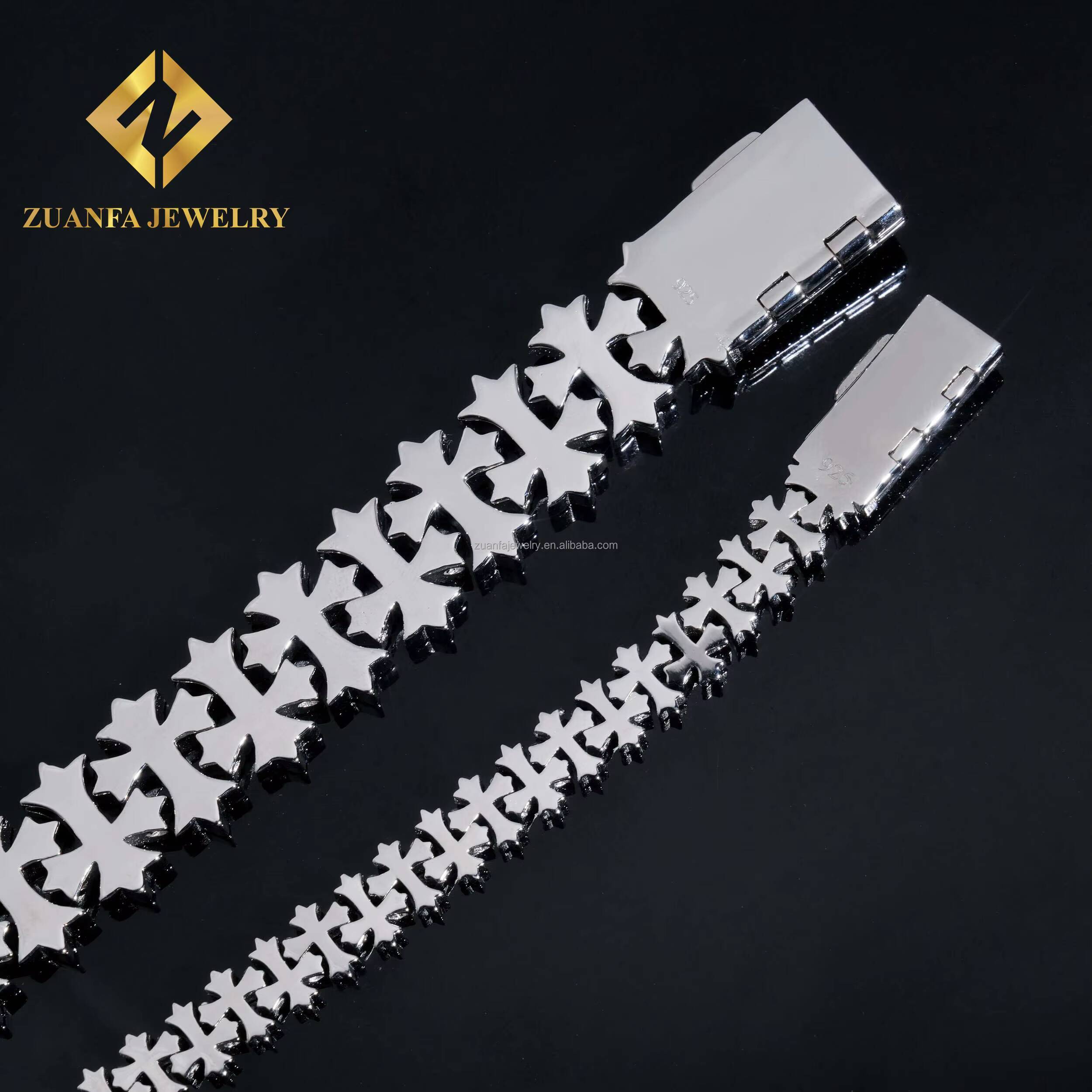 Unique Design Rapper Jewelry Luxury Iced Out Hip Hop Jewelry S925 Silver Moissanite Diamond Cross Shape Miami Cuban Bracelet