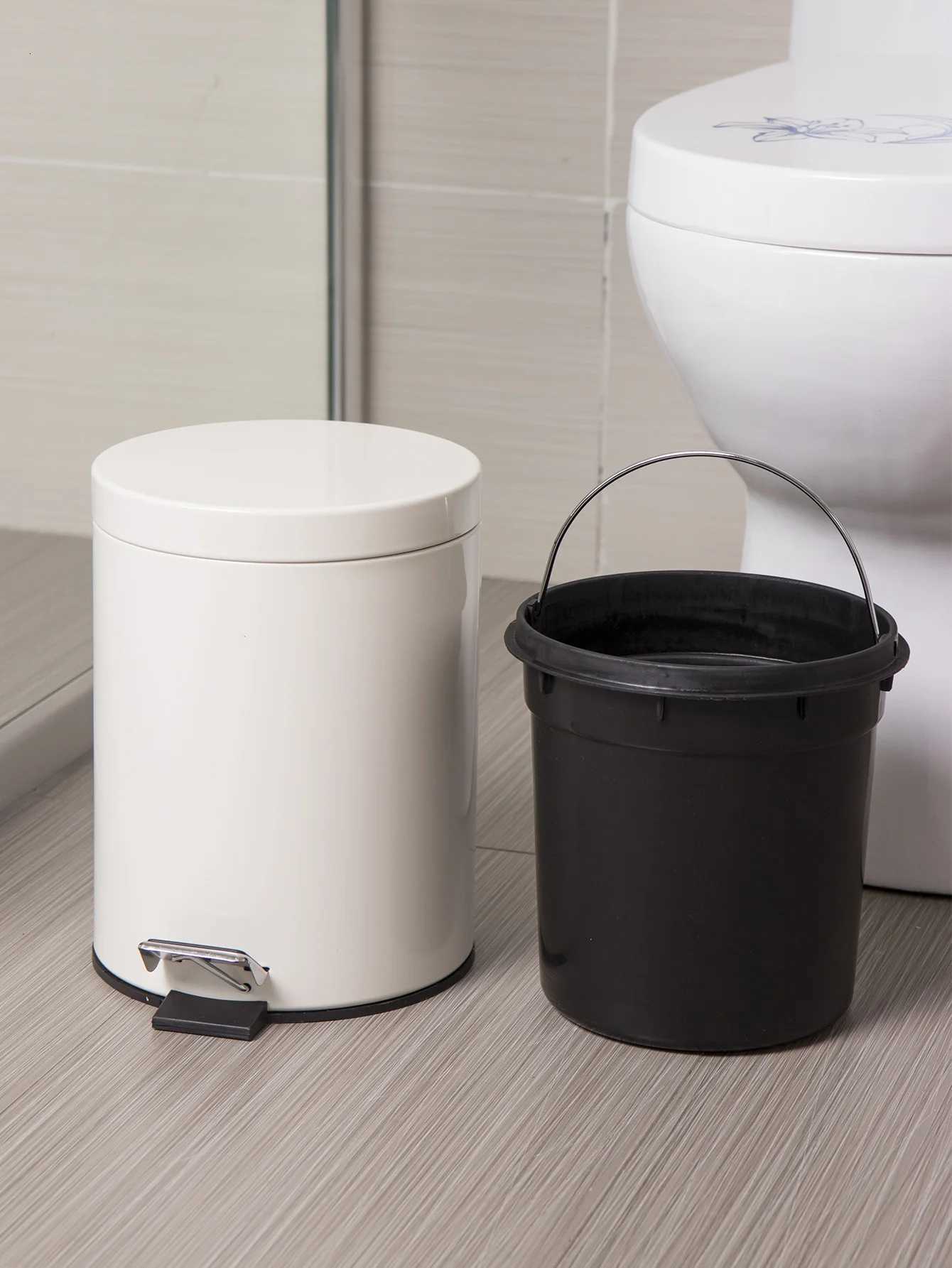 1 Pc 5L White Round Lidded Trash Can Foot Pedal Garbage Bin with Removable Liner Bucket for Kitchen Bathroom Hotel C251120