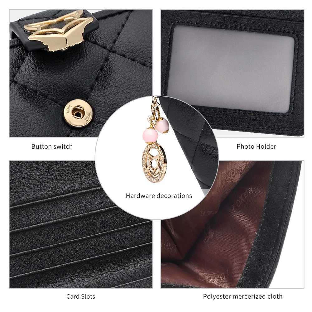 FOXER Brand Women Split Leather Short Wallet High Quality Multi-function Card Holder Girls Fashion Plaid Zipper Mini Coin PurseW251120