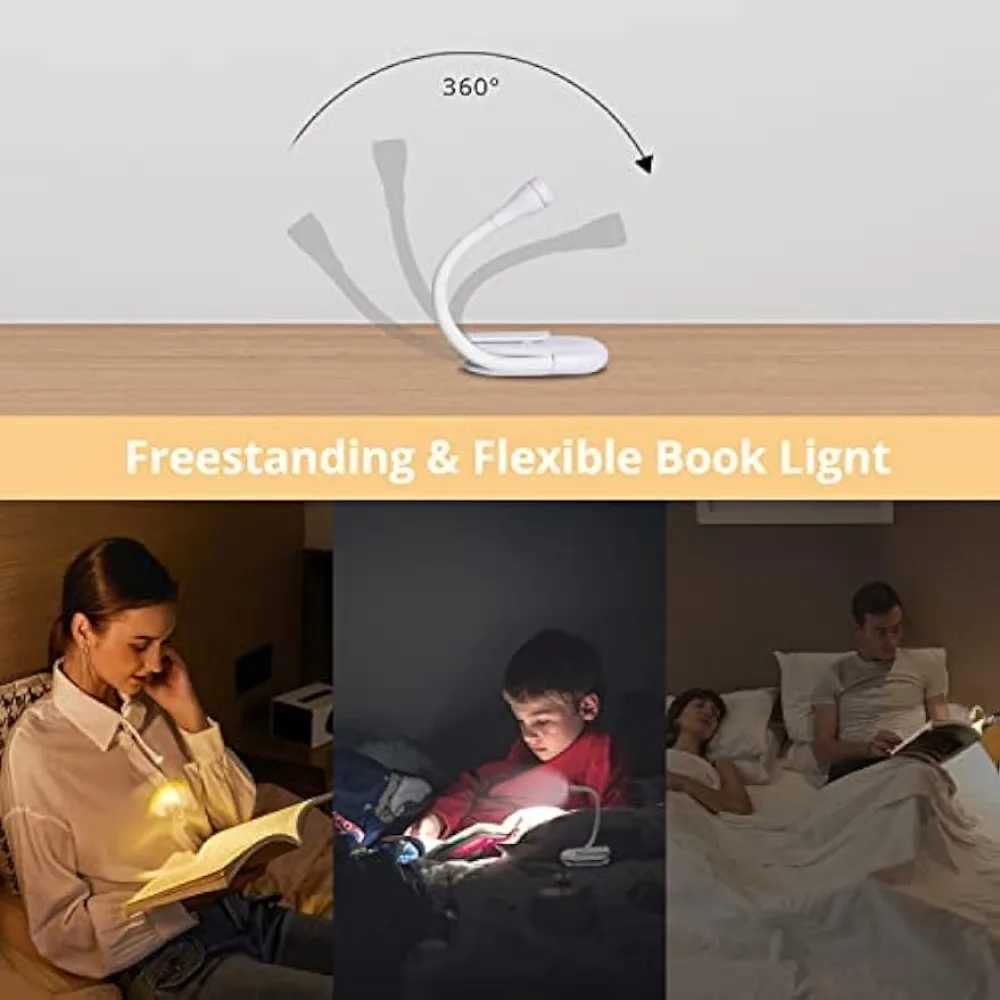 Book Light Reading Lights for Books in Bed Led Book Night Lamp Rechargeable 3 Color Stepless Brightness Clip on Reading Lamp M251120