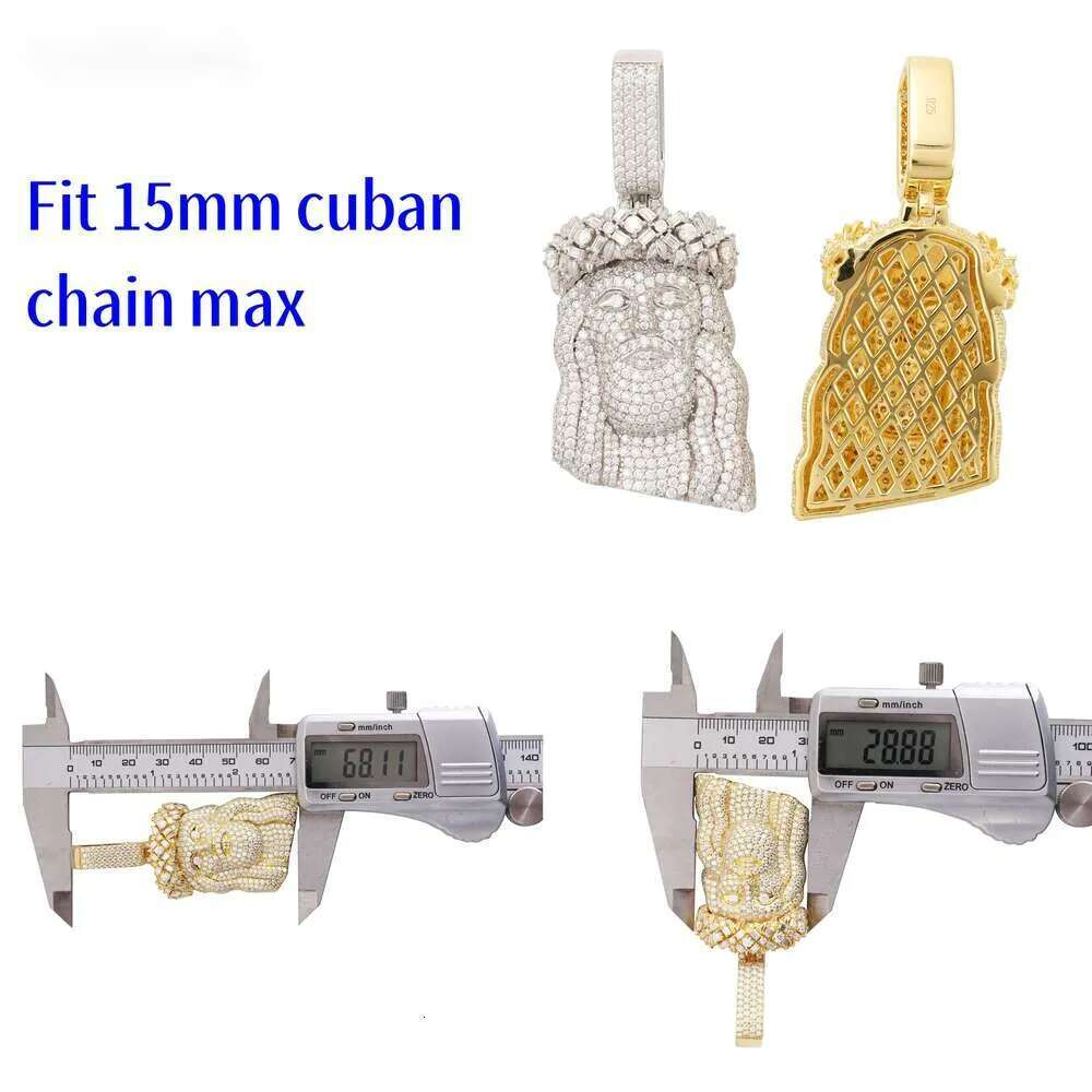 Ready To Ship Iced Out Jesus Head Moissanite Dia Sier Hip Hop Pendant For Tennis Cuban k Chain