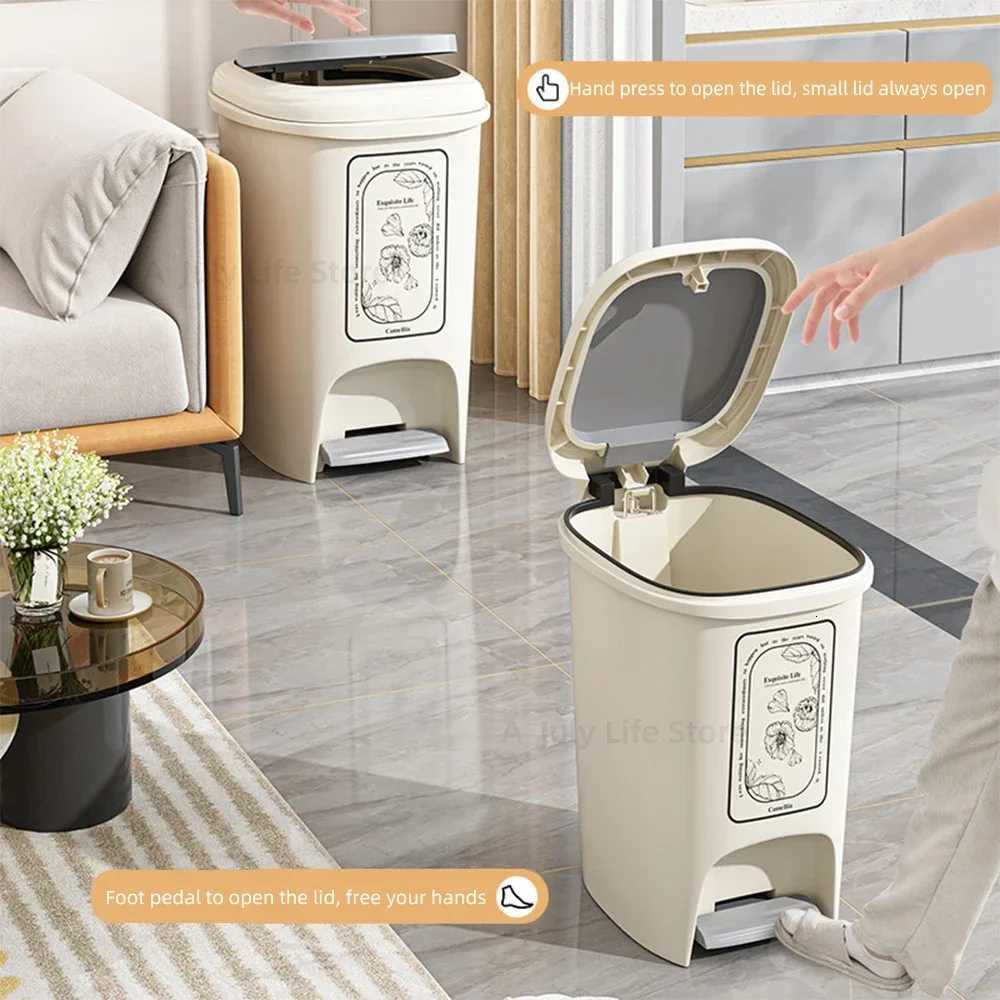 Trash Can Bathroom 15L New Pedal Waterproof Wastebasket with Lid Recycle Bin Storage Bucket Food Waste Kitchen Accessories C251120