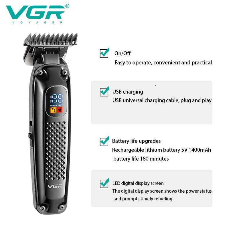 Original VGR Cordless Professional Hair Trimmer For Men Beard Trimmer USB Electric Hair Clipper Edge Razor Hair Cutter MachineT251120