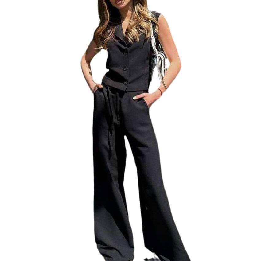 hoodie Women's Wear Cotton Summer Casual Cotton And Linen Vest Single Breasted Vest+Pants Set jacket