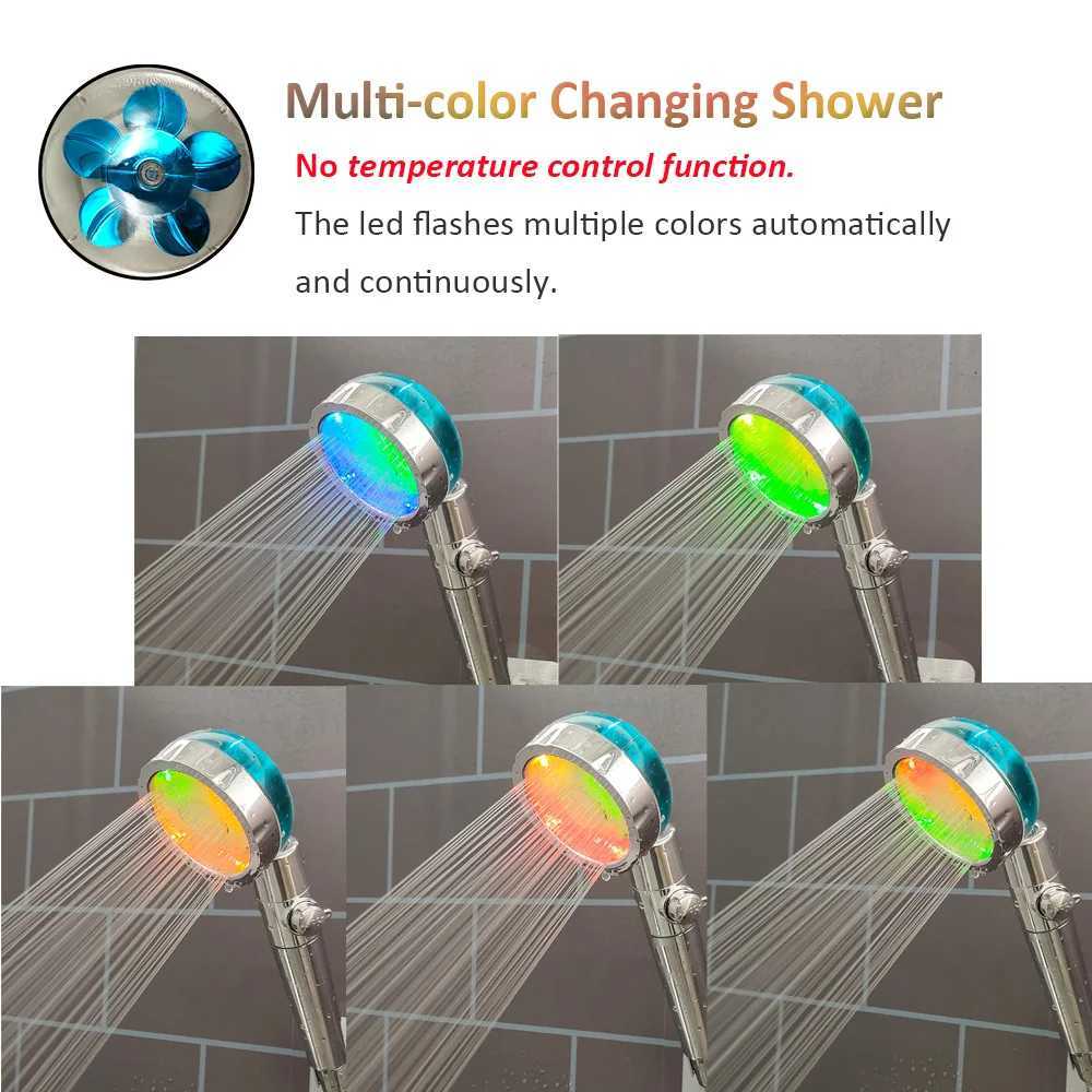 3/7 Colors Changes Led Shower Head with Propeller Stop Button Turbocharging High Pressure Showerhead Temperature Display ShowerM251120