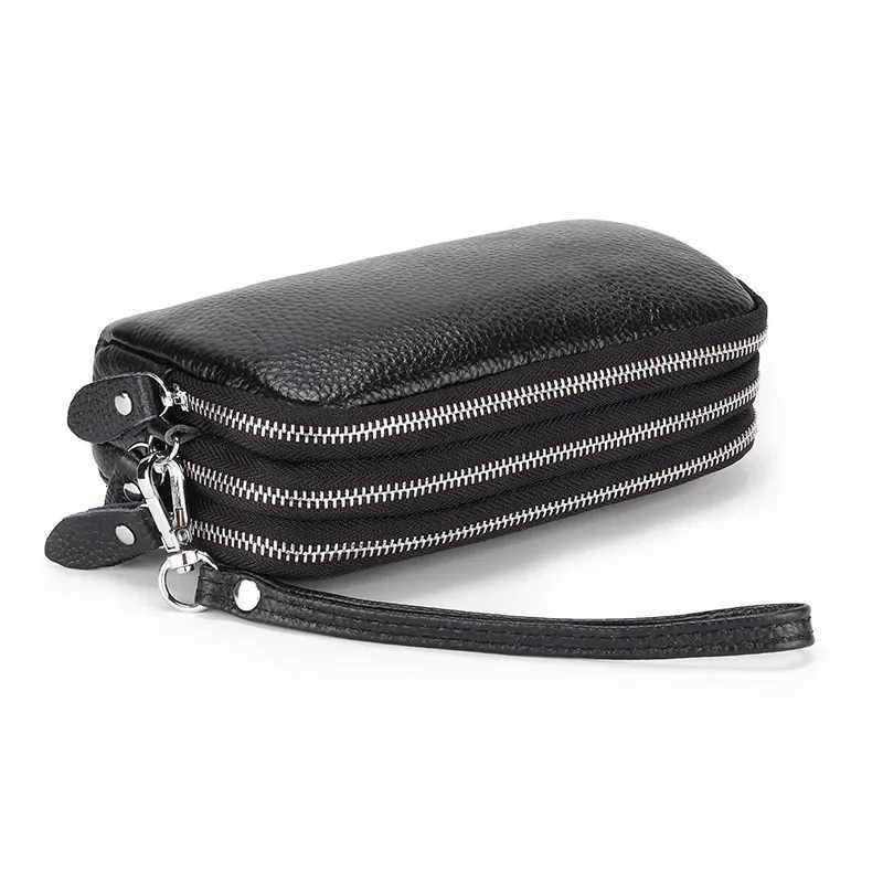 Women Long Wallet Genuine Leather 3-Layer Zipper Purse Bag Large Capacity Wristlet Clutch Wallets Phone Bag Money PursesW251120