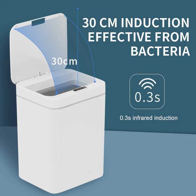 16L Smart Induction Trash Can USB Charging Rubbish Can HomeKitchen Touch Sensor Garbage Bucket Free 1 Rolls Of Garbage Bags C251120