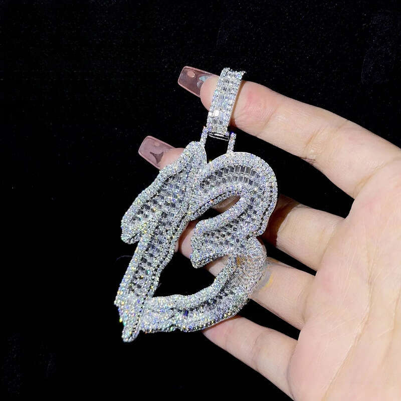Hip Hop Jewelry Iced Out Letter Cuban Chain Sier Gray Stone Initial Pendant 71 - view 3