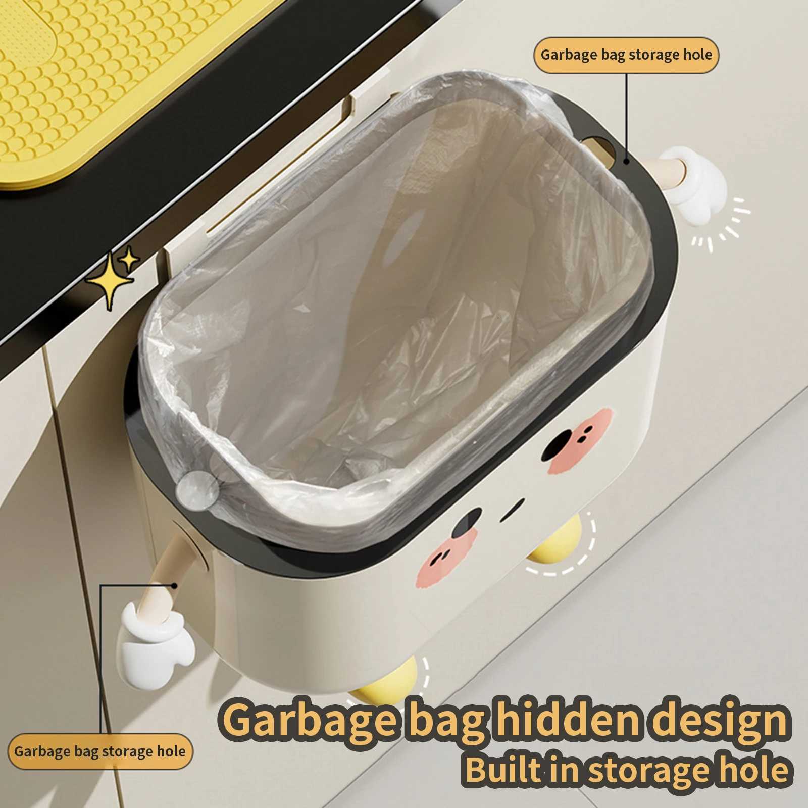 Cute expression trash can high-end household non perforated trash can light luxury cute style kitchen bathroom crevice wall mo C251120