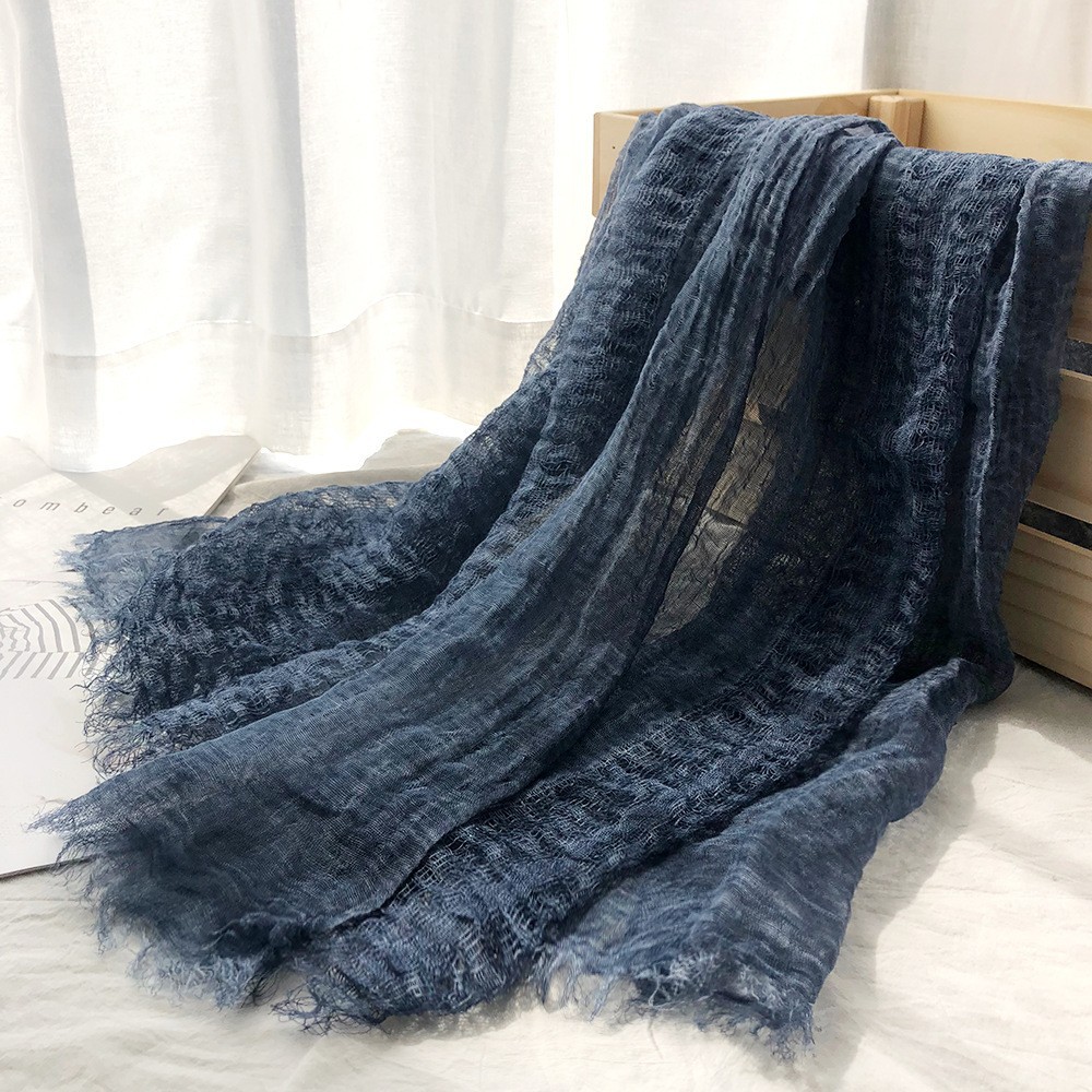 K456 2025 new cross-border literary hollow linen scarf for women solid color thin retro dirty dyed modal scarf