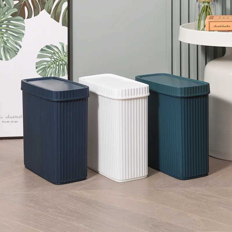 8L Trash Can Household with Lid Kitchen ification Press-type Bathroom Living Room Rectangular Trash Can C251120