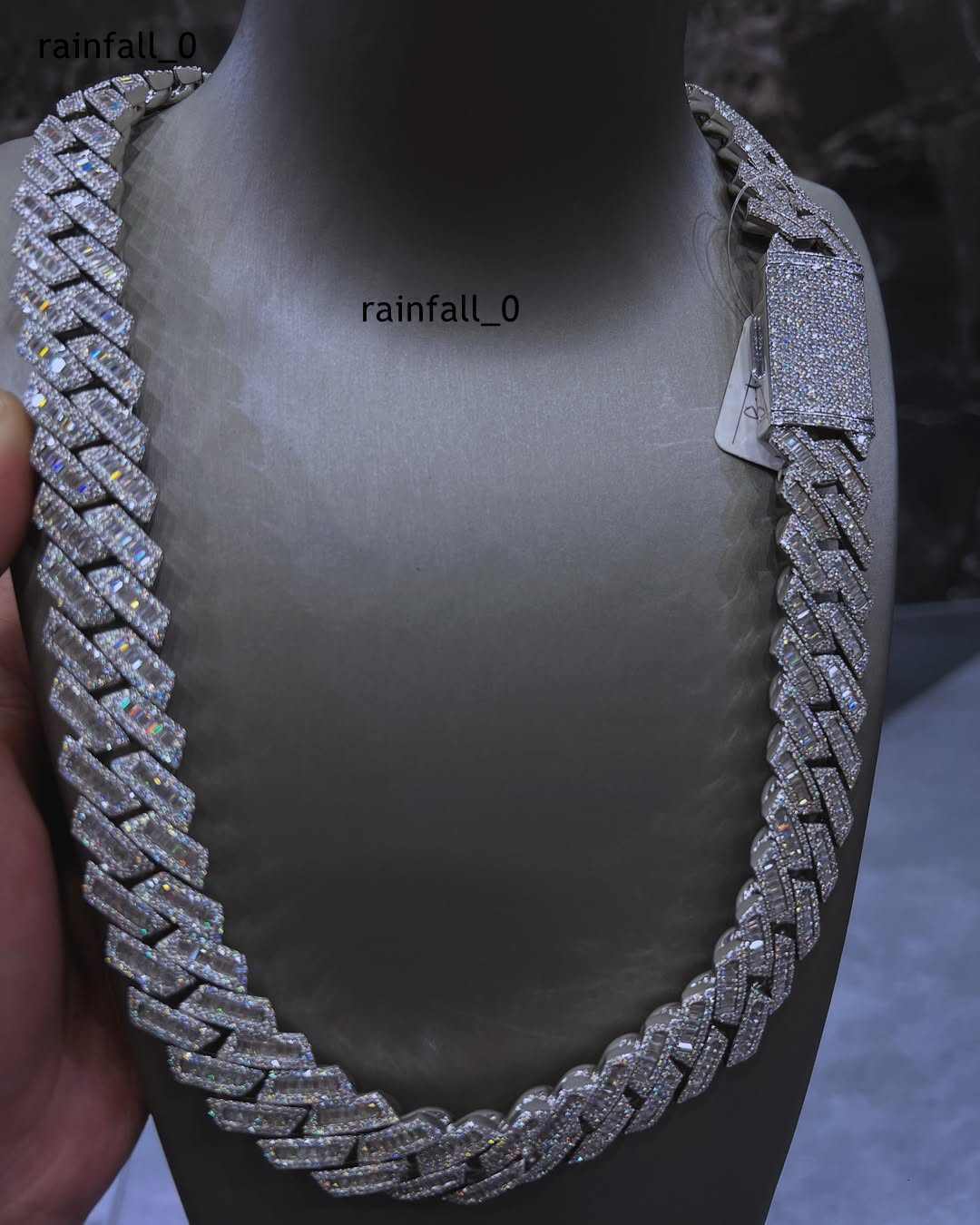 22-Inch 925 Sterling Silver Rhodium Plated Hip Hop Cuban Chain Baguette Cut 24mm Moissanite Jewelry Collection Mens Party Gift