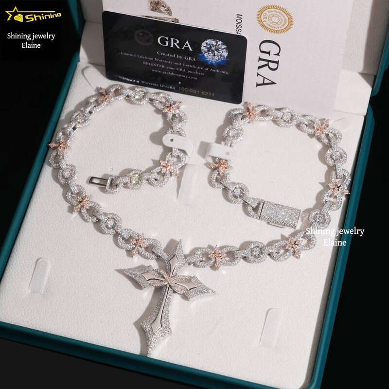 Fashion Hip-Hop Boutique Jewelry 12mm Iced Pure Sier Chalcedony Miami Cuban Chain Necklace