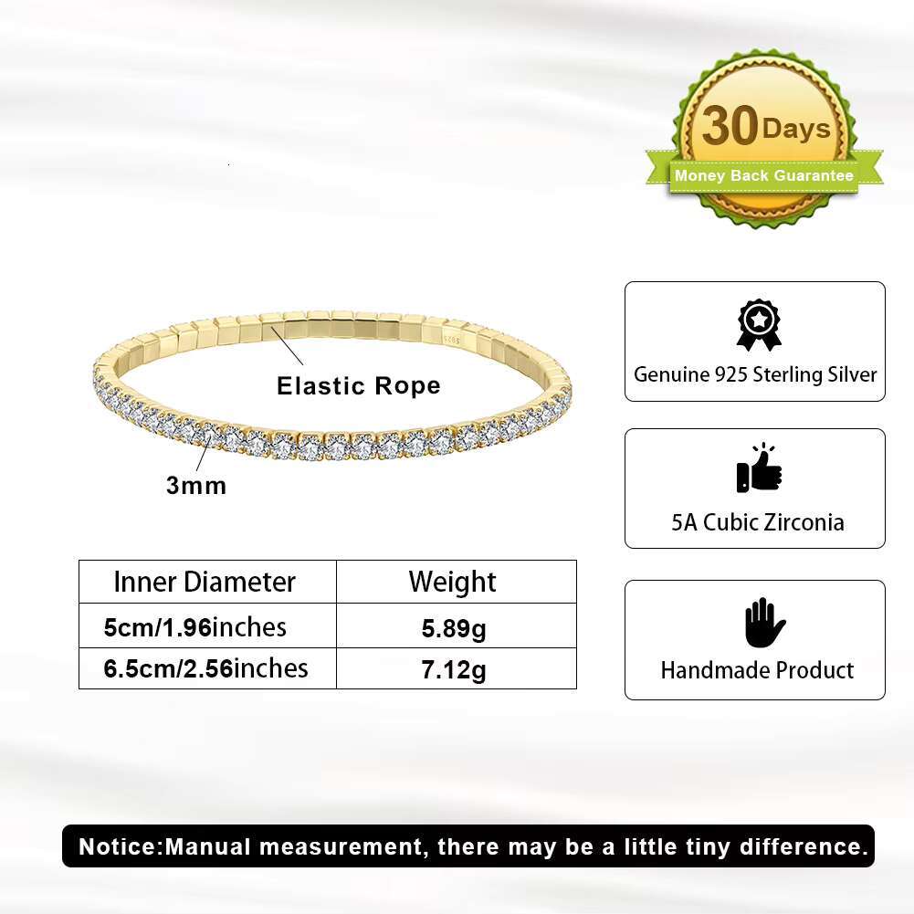 RINNTIN SB217 Exquisite 3mm Stretchable Tennis Bracelet, Sparkg Sier Bracelet for Women's Accessories