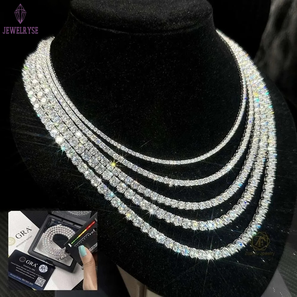 Hip-Hop Jewelry GRA Certificate S925 3MM 4MM 5MM 6.5MM VVS D Color Diamond Moissanite Tennis Chain Necklace