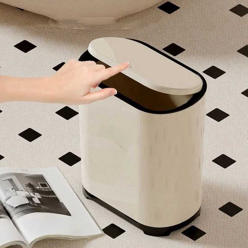 Press-Type Trash Can for Living Room and Kitchen Hand-Pressed Trash Can for Bathroom Narrow-Type Trash Can with Lid C251120