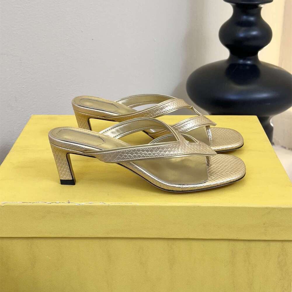 New Women Size34-42 Genuine Leather Flip-ps Med Heels Slippers Summer Slides Leisure Designer Shoes atillas De Mujer