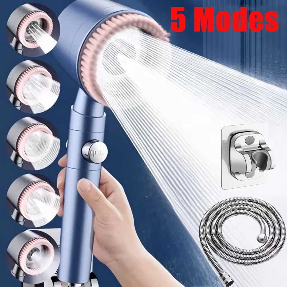 5 Function Bathroom Handheld Brushed Shower Head with Stop Button Spa Filter Showerhead with Hose and Holder Shower Nozzle SprayM251120