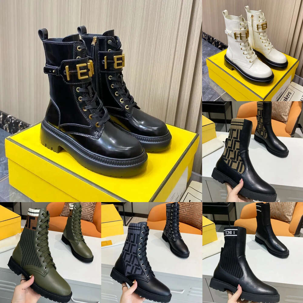 Luxury Designe women boots Chelsea womans Strap zip Mid length boots Black Leather Wedge Lace Up Round Head Letter Thick Heel Knight Boots Martin booties women shoes