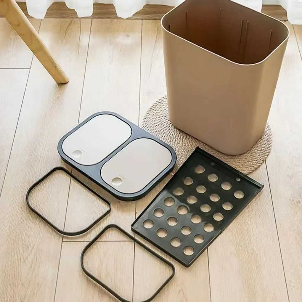 Dual Compartment Sorting Trash Push-button Trash Compartments Garbage Waste Can Dry Wet ified Trash for Home Office Kitchen C251120