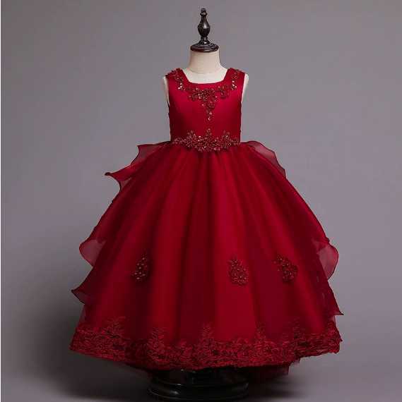Girl's Dresses Children's princess dress summer wedding dress evening dress large performance dress long dress, puffy trailing dress flowere