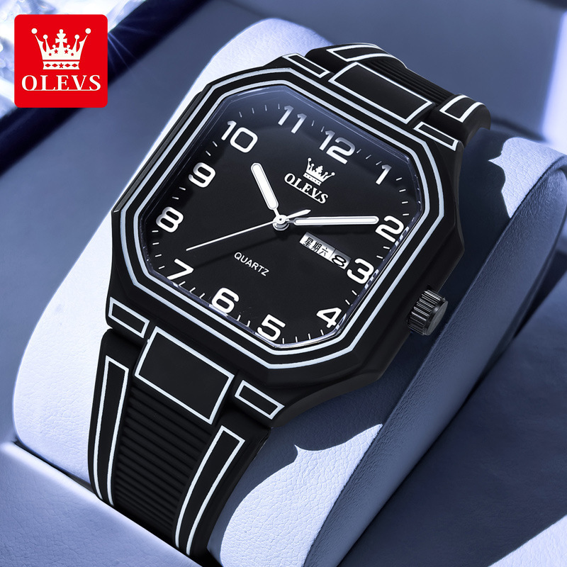 OLEVS Designer Men's Watches Silicone Straps Double Calendar Quartz Watches Luminous Men's Watches Luxury Watches Free Delivery And Wholesal